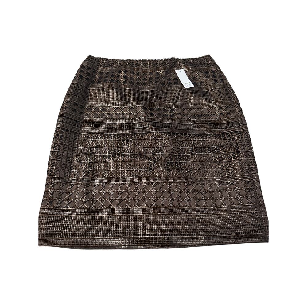 White House Black Market Bronze Metallic Crochet Lace Pencil Skirt Size 8 NWT